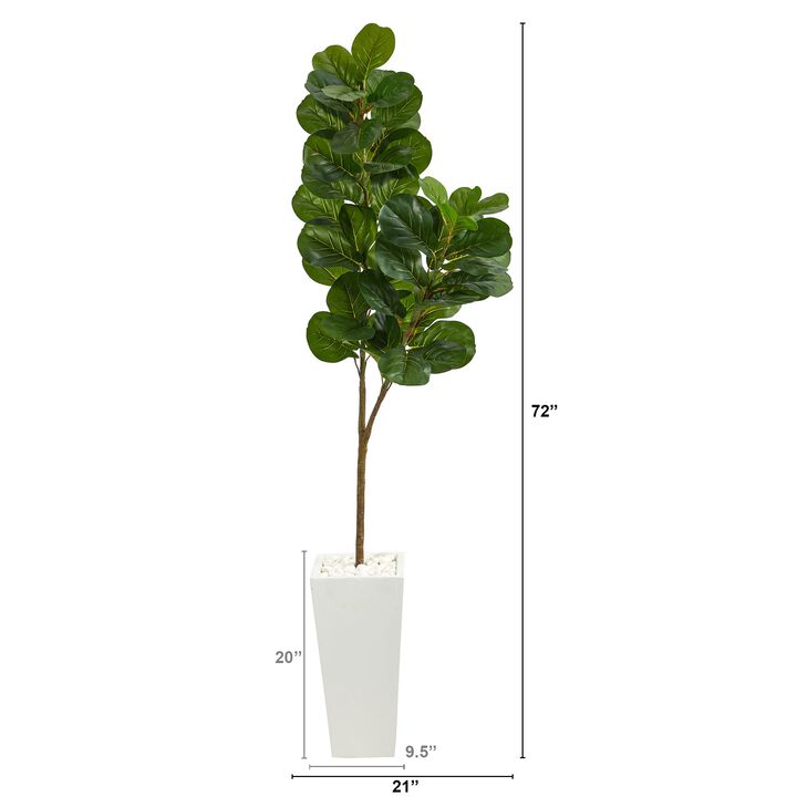 HomPlanti 6 Feet Fiddle leaf Fig Artificial Tree in Tall White Planter