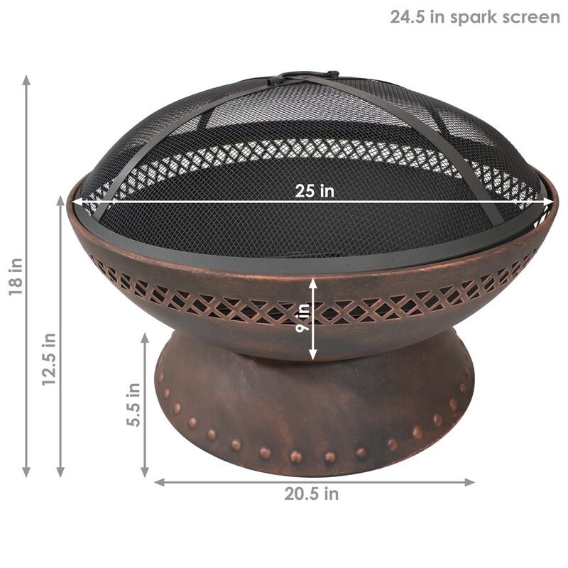 Sunnydaze 25 in Chalice Steel Fire Pit with Spark Screen - Copper