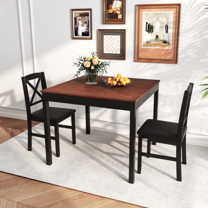 Hivvago 3-Piece Dining Table Set Wooden Square Kitchen Table for 2 People