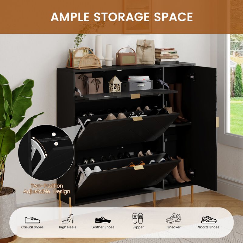 49.21 in. H Wood Shoe Storage Cabinet with Flip-Up Drawers Adjustable Shelf