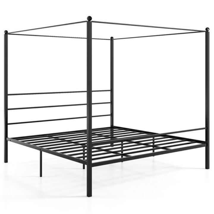 Canopy Bed Frame with Slat Support, Sturdy Metal Construction For Bedroom