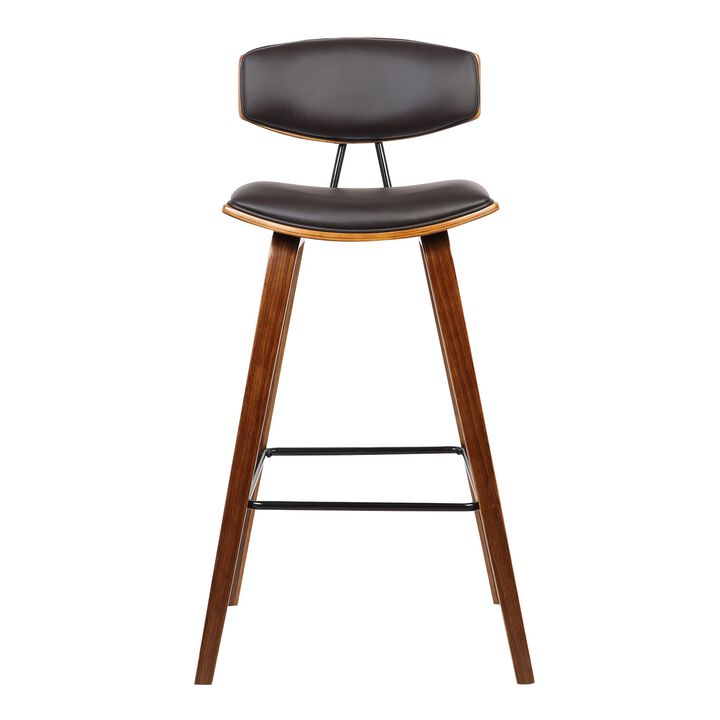 Wooden Frame Leatherette Barstool with Flared Legs, Brown - Benzara