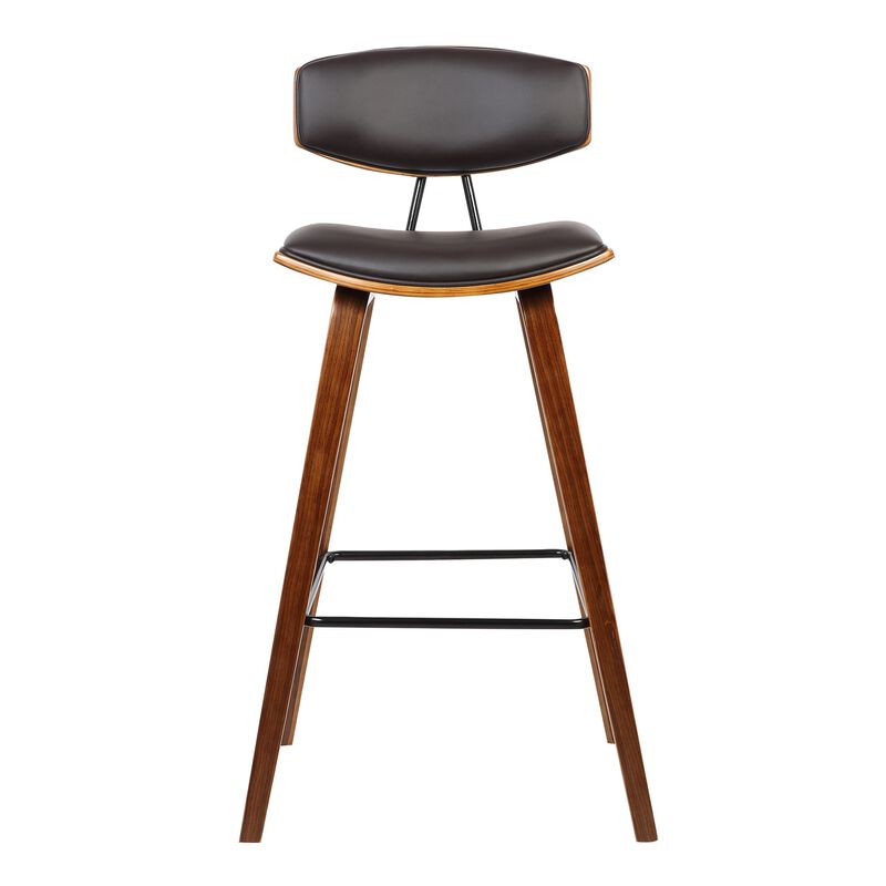 Wooden Frame Leatherette Barstool with Flared Legs, Brown - Benzara
