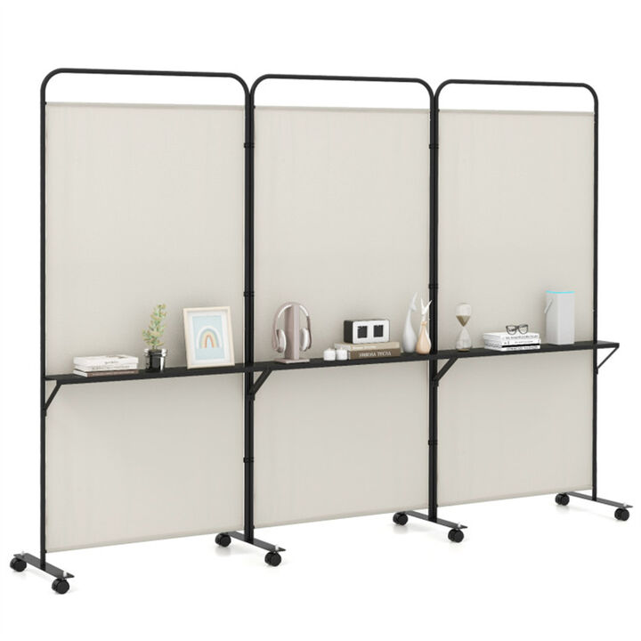 Office & Home Folding Divider &ndash; 3 Panels with Lockable Wheels and Metal Shelves