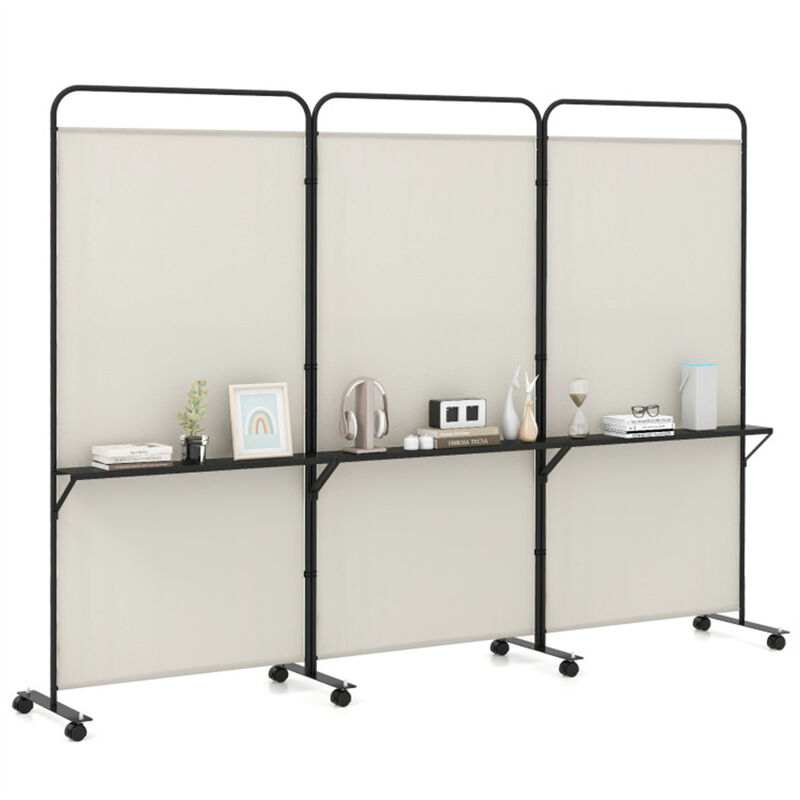 Office & Home Folding Divider &ndash; 3 Panels with Lockable Wheels and Metal Shelves image number 0