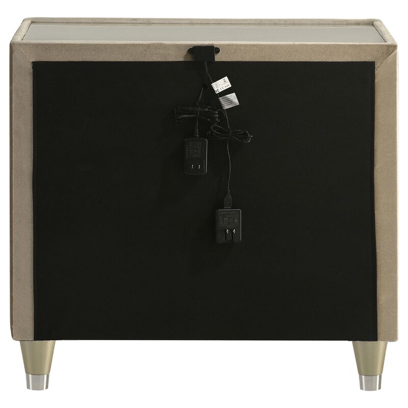 Maren Nightstand with 2 LED Drawers, USB Port, Velvet image number 4
