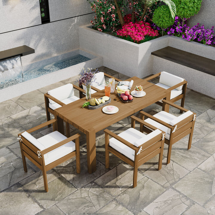 Whisen 7-Piece Outdoor Dining Set for 6 with Beige Fabric Cushions & 70.8" Rectangle Table