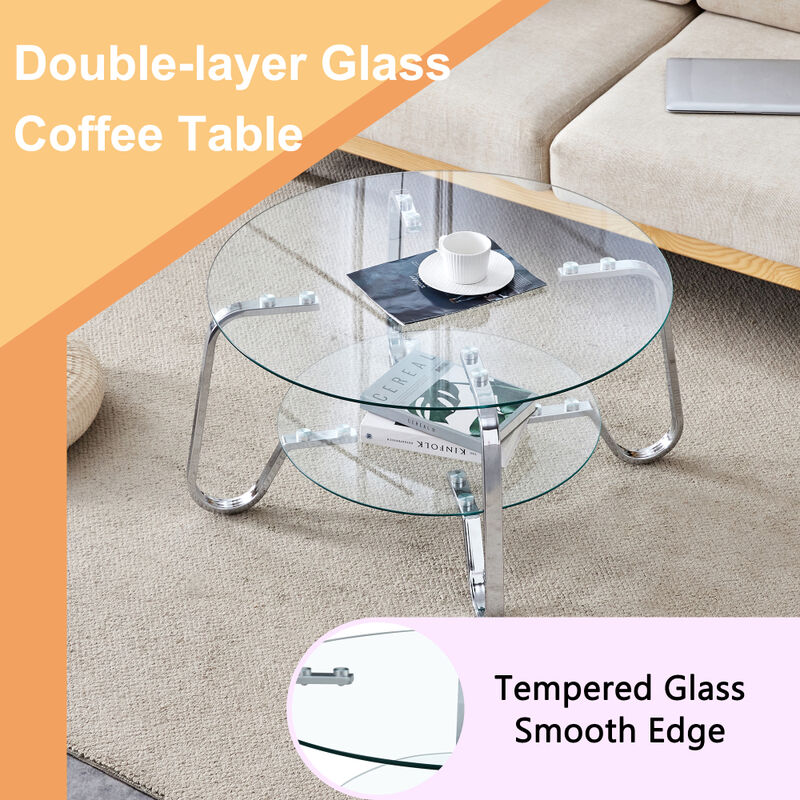 Ketwul 2-Tier Round Glass Coffee Table image number 3