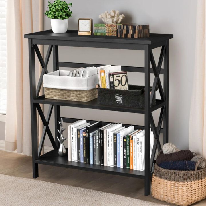 Hivvago 3-Tier Wooden Multi-Functional X-Design Etagere Storage Bookshelf