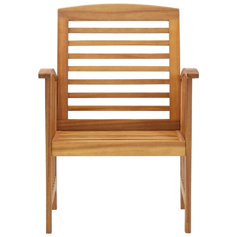 Outdoor Accent Chair Set of 2, Curved Arms, Slatted Brown Acacia Wood - Benzara
