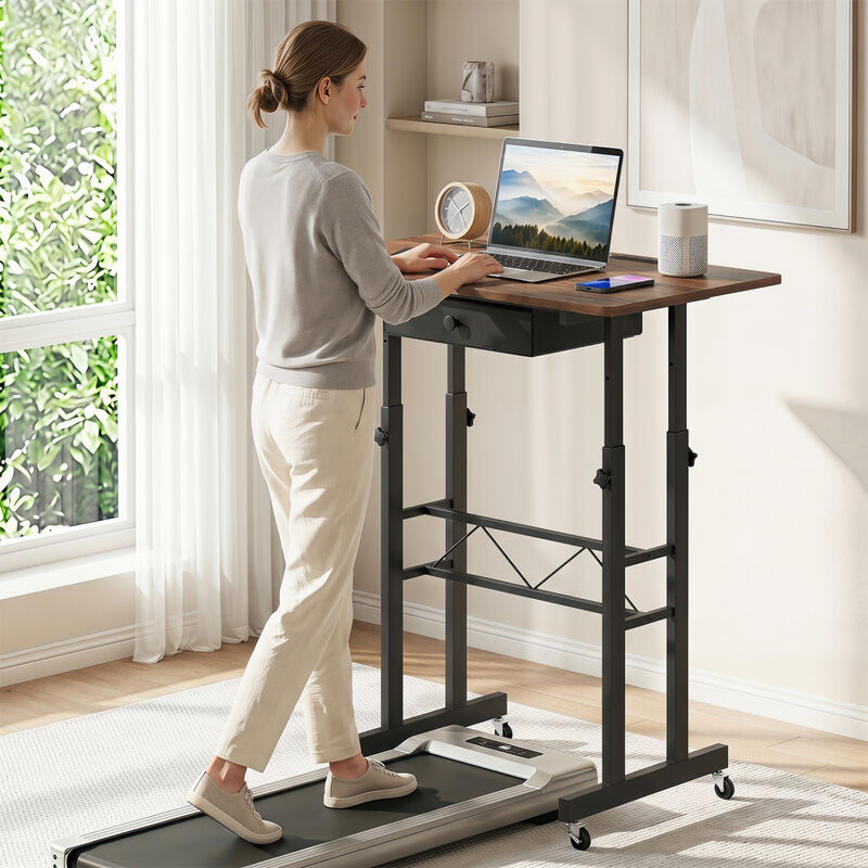 Adjustable Rolling Laptop Desk with Tablet Stand and Drawer image number 7