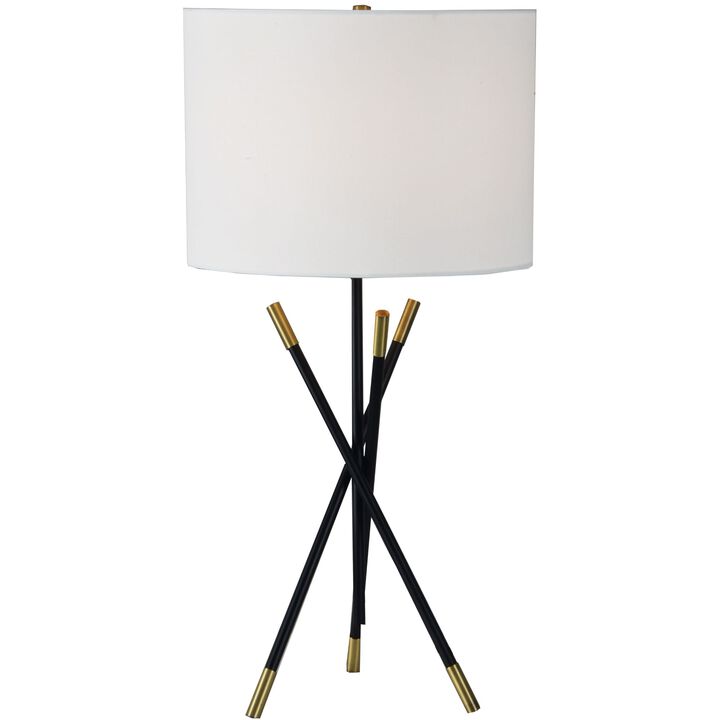 27" Black Criss Crossed Table Lamp with White Drum Shade