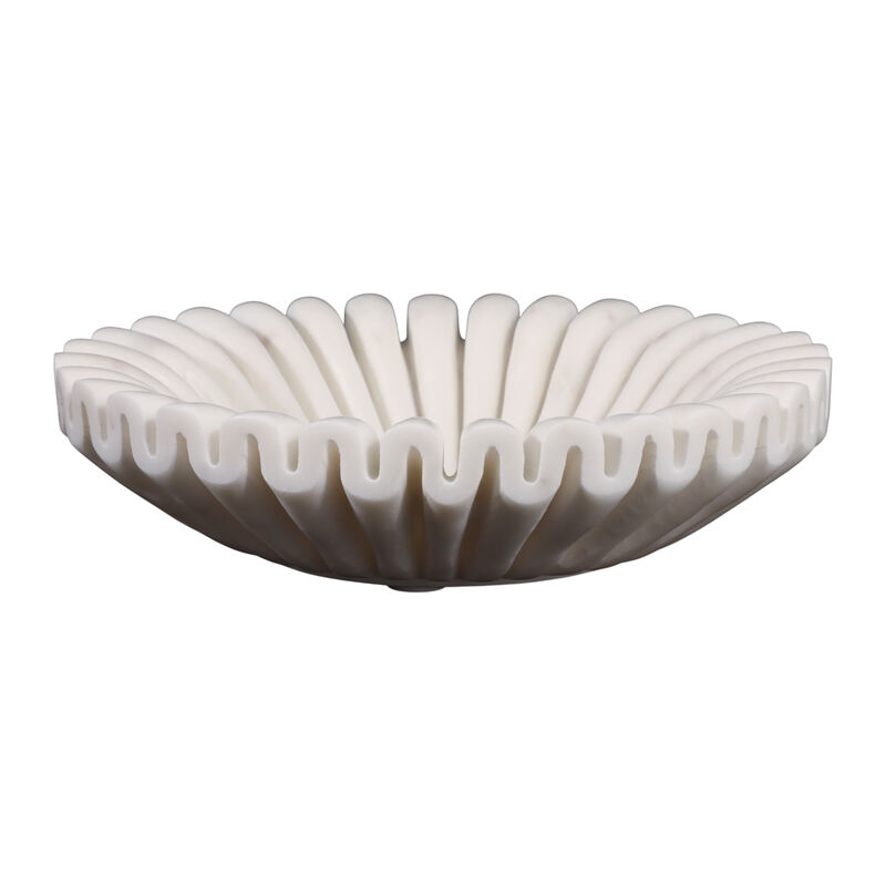 Marble 12" Pleated Bowl, White image number 0