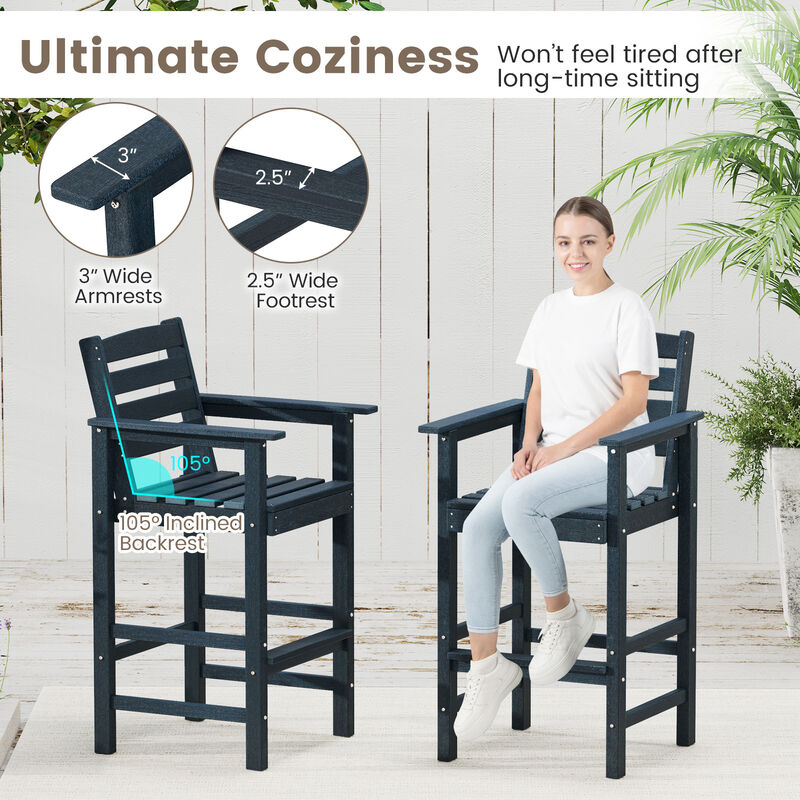 Set of 2 HDPE Adirondack Bar Chairs with Wide Armrests &ndash; Weather-Resistant Patio Seating