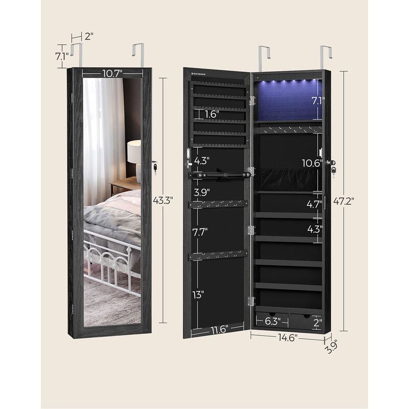 Hivvago 6 LEDs Mirror Jewelry Cabinet with Mirror