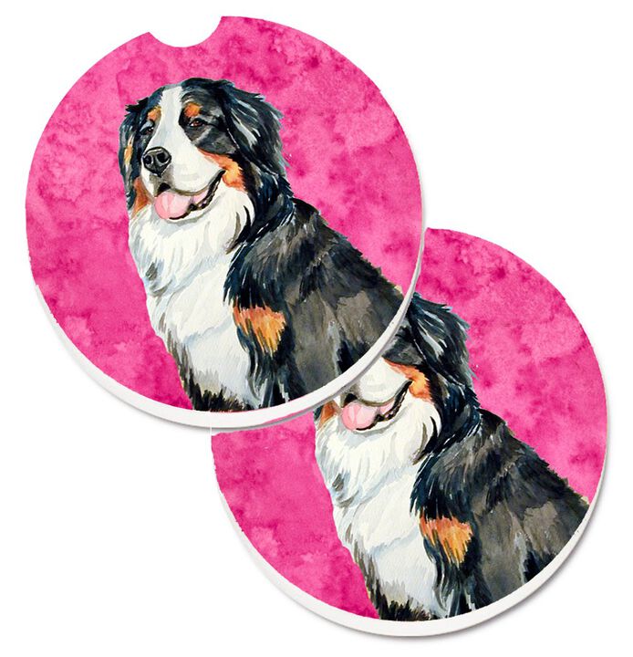 Caroline's Treasures Pink Bernese Mountain Dog Set of 2 Cup Holder Car Coasters LH9379PKCARC, 2.56, Multicolor