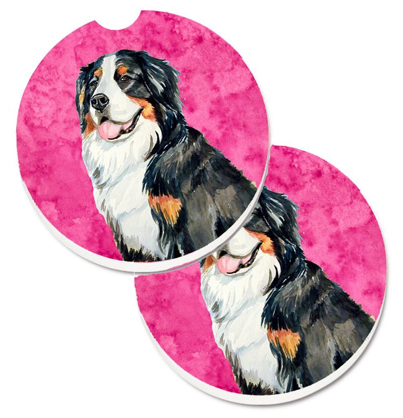 Caroline's Treasures Pink Bernese Mountain Dog Set of 2 Cup Holder Car Coasters LH9379PKCARC, 2.56, Multicolor image number 0