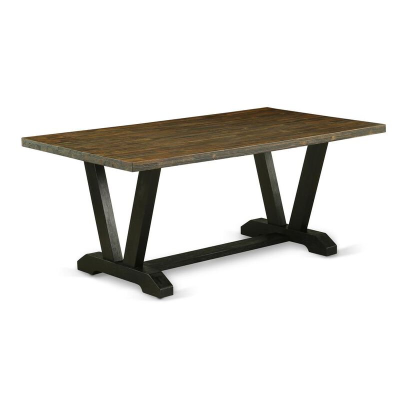 East West Furniture 5-Piece Dining Set Included 4 Kitchen Parson Chair Upholstered Seat and High Button Tufted Chair Back and Rectangular Mid Century Dining Table with Distressed Jacobean Table Top -