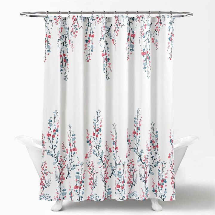 Hivvago 72-inch White Blue Coral Watercolor Floral Shower Curtain