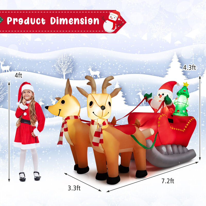 7.2 Feet Long Christmas Inflatable Santa Rides Sled with LED Lights image number 4