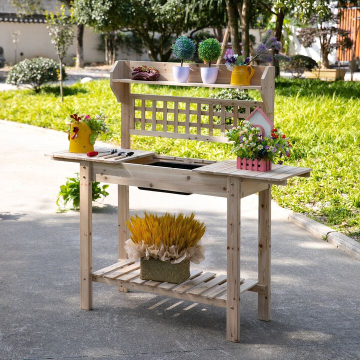 Natural Garden Helper: Wooden Potting Bench with Storage