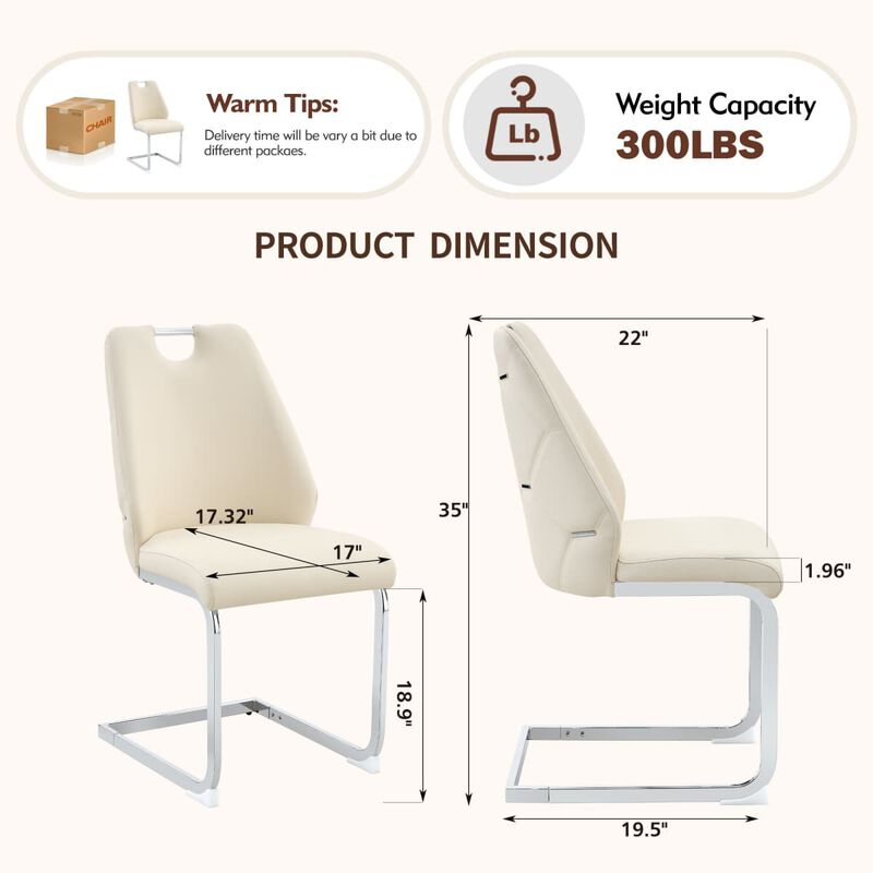 Set of 2 PU Leather Dining Chairs, High Back Upholstered Dining Chair with Ring Pull Handle, Modern Rectangular Back Dining Chair image number 2