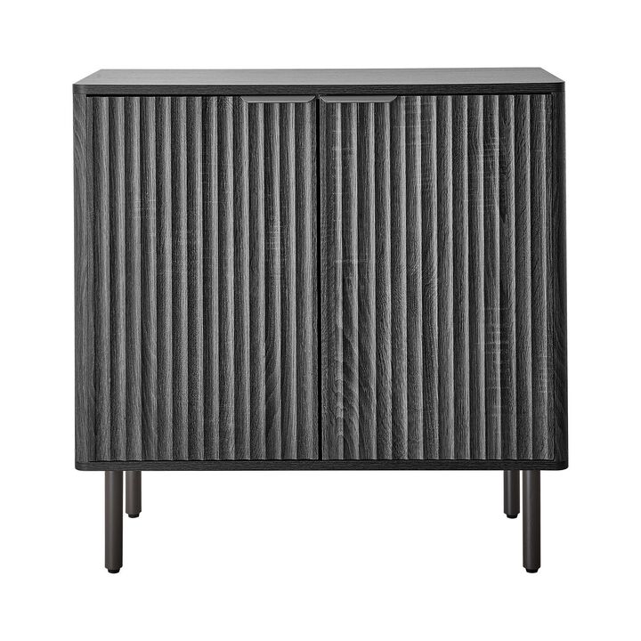 Mid Century Coffee Bar Cabinet with Fluted 2-Tier Storage