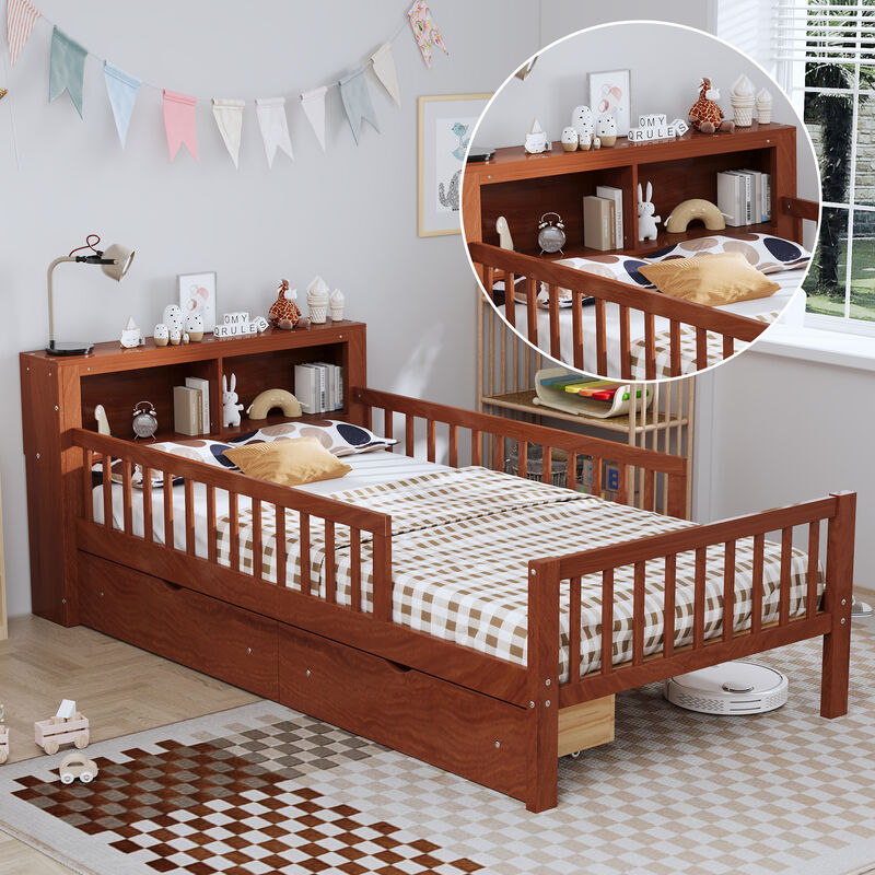 Merax Platform Bed with Headboard Storage Rack