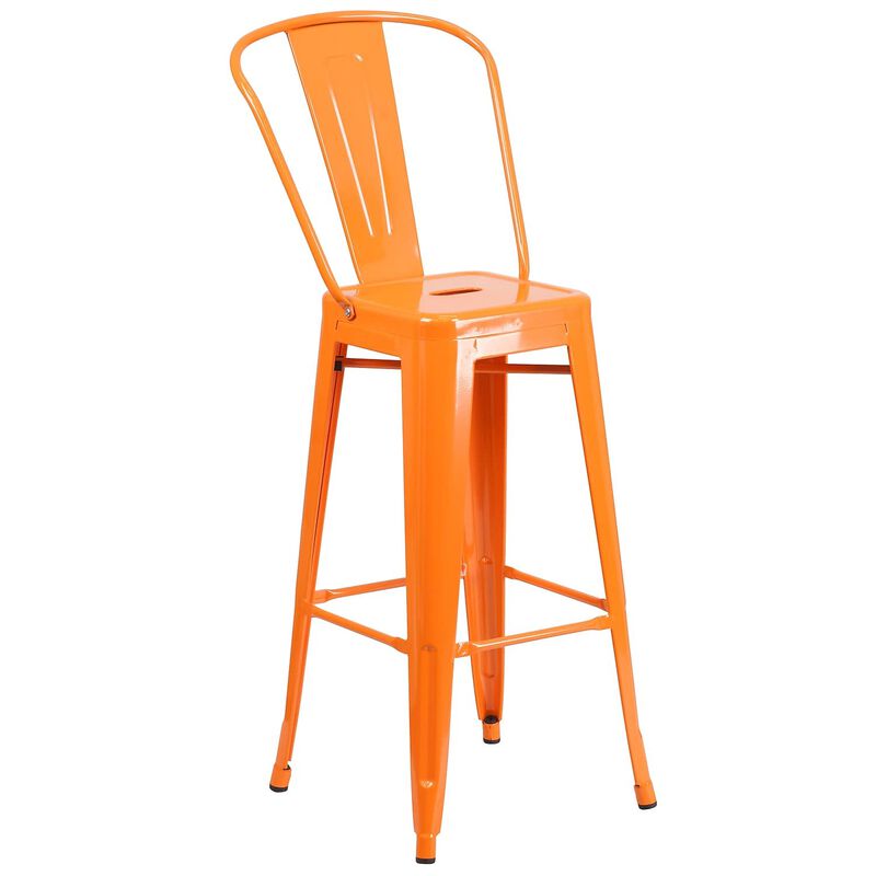 Flash Furniture Commercial Grade 30" High Orange Metal Indoor-Outdoor Barstool with Removable Back