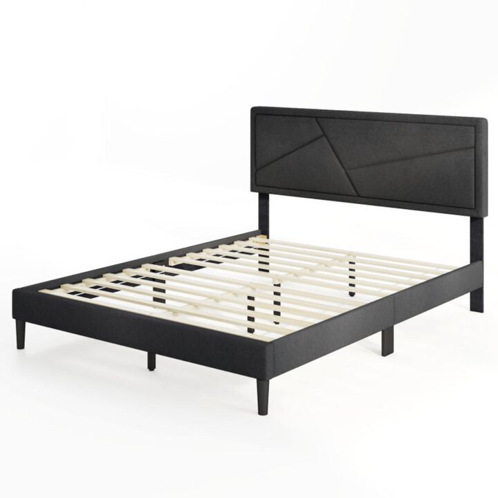 Hivvago Upholstered Platform Bed Frame with High Headboard-Queen Size