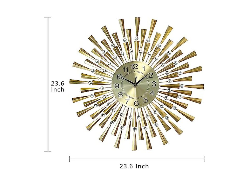 Gold Retro Crystal House Wall Clock 24 Inch Silent Non Ticking Modern