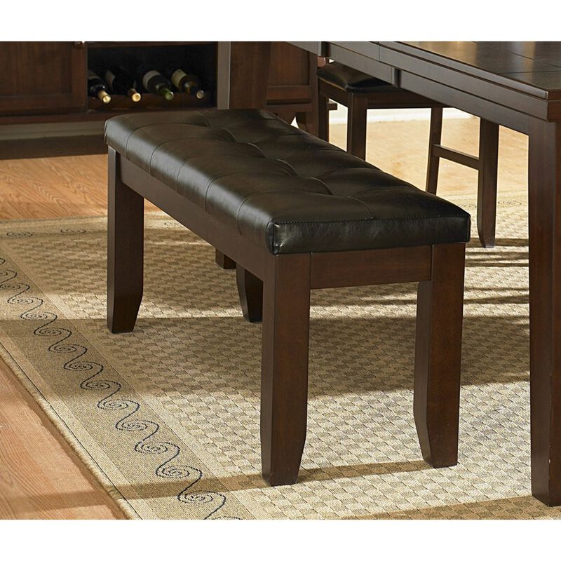 Dark Oak Finish Wooden Bench 1pc Faux Leather Upholstered Seat Simple Dining Furniture