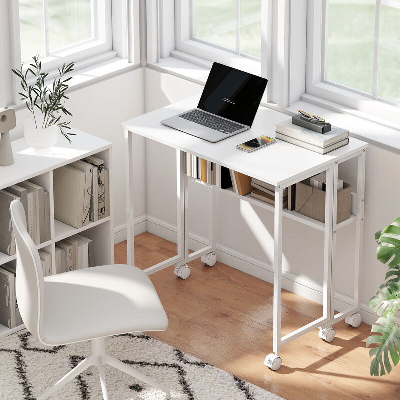 Hivvago Folding Computer Desk with Storage and Wheels image number 1