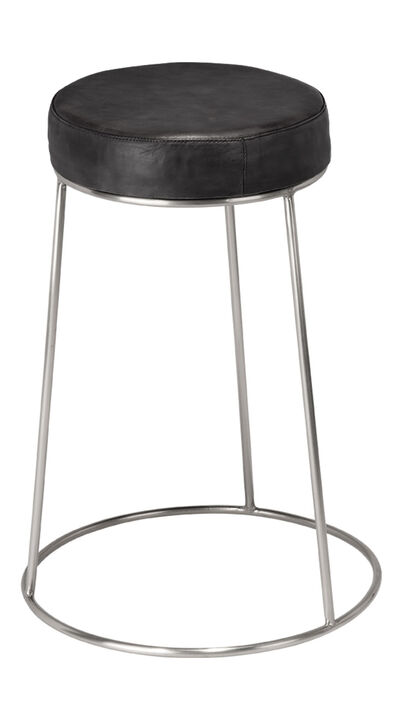 Henry Black Round Leather Counter Stool