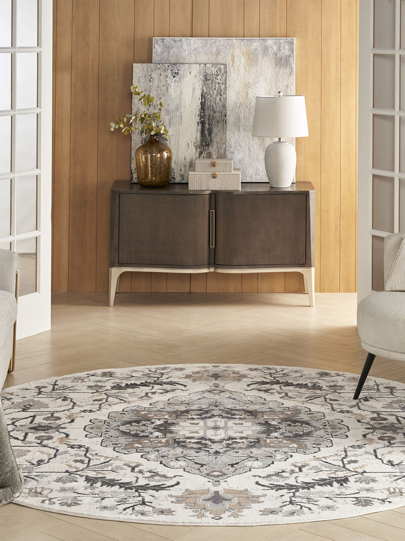 Elation ETN09 Ivory/Gray 7&rsquo;10&rdquo; x Round Rug