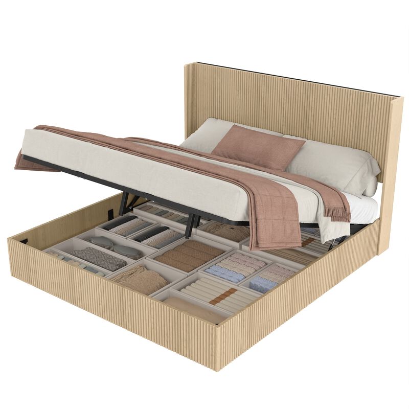 Cixt Fluted Lift Up Storage Bed Frame image number 5