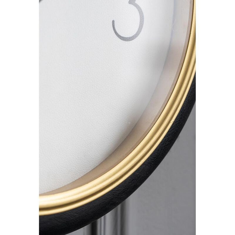 HomeRoots 16" Black Gold And White Faux Leather And Iron Analog Exposed Gear Round Wall Clock image number 4