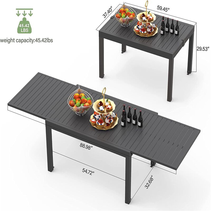 CLIHOME Outdoor Patio Expandable 60"- 89" Dining Table, Adjustable Metal Aluminum 6-8 Person Rectangular Table image number 4