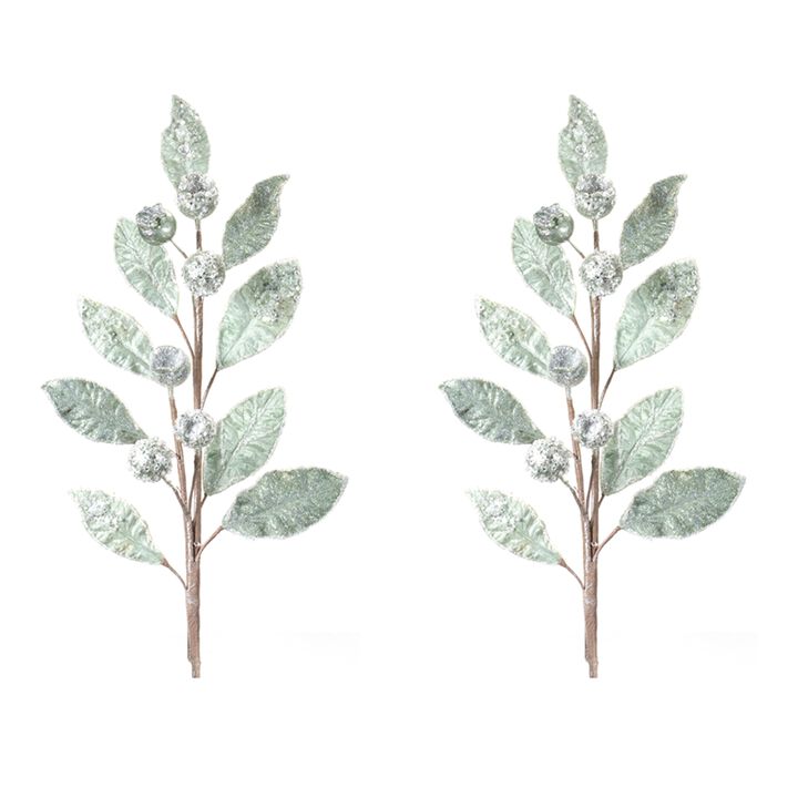Glittered Pod Leaf Spray Set of 2 for Home Decor and Floral Arrangements