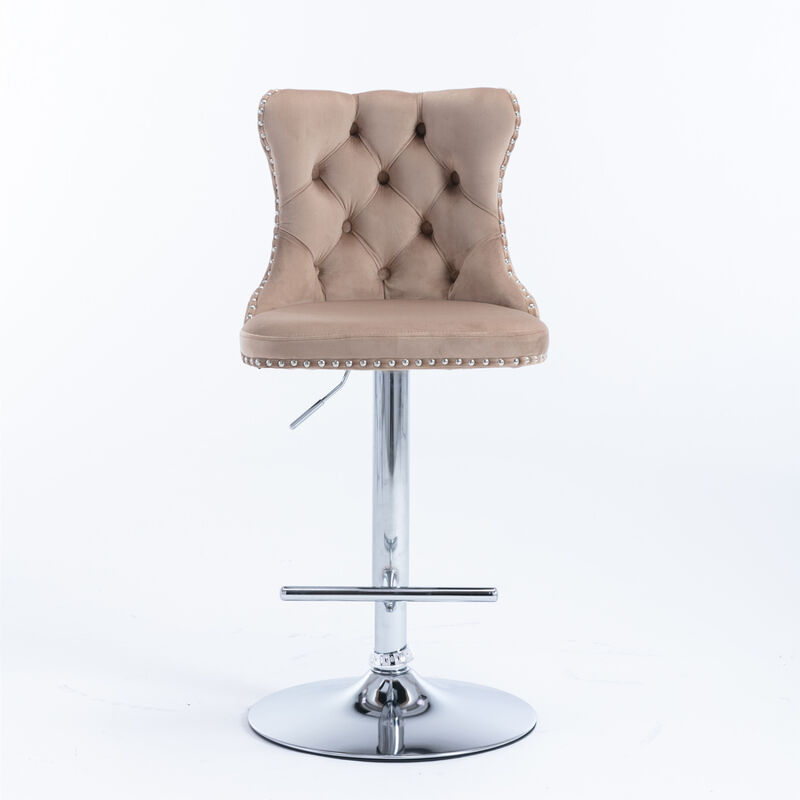 Streamdale Adjustable Khaki Velvet Bar Stools, Set of 2 image number 0