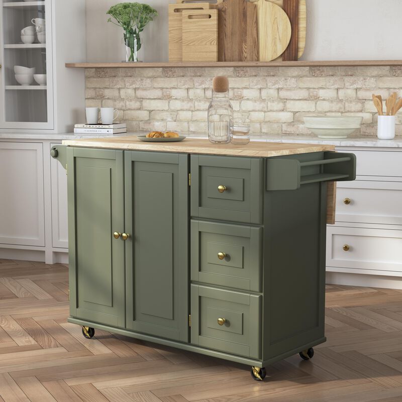 Dolly Madison Sage Drop Leaf Kitchen Cart
