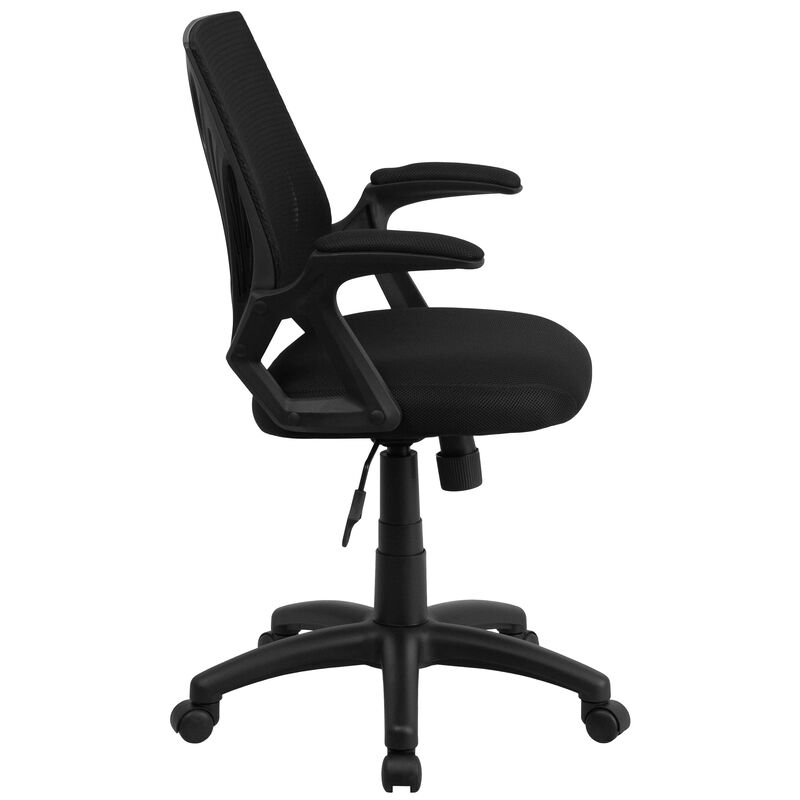 Sam Mid-Back Designer Black Mesh Swivel Task Office Chair with Open Arms image number 6