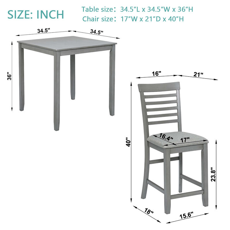 Cagka 5‑Piece Counter Height Square Wood Dining Set image number 9