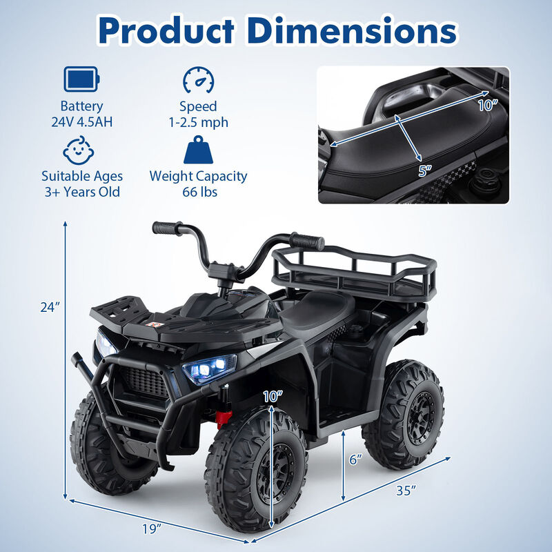 24V Kids Ride-On ATV Quad with LED Lights, Sound Effects and Electric Motor image number 2