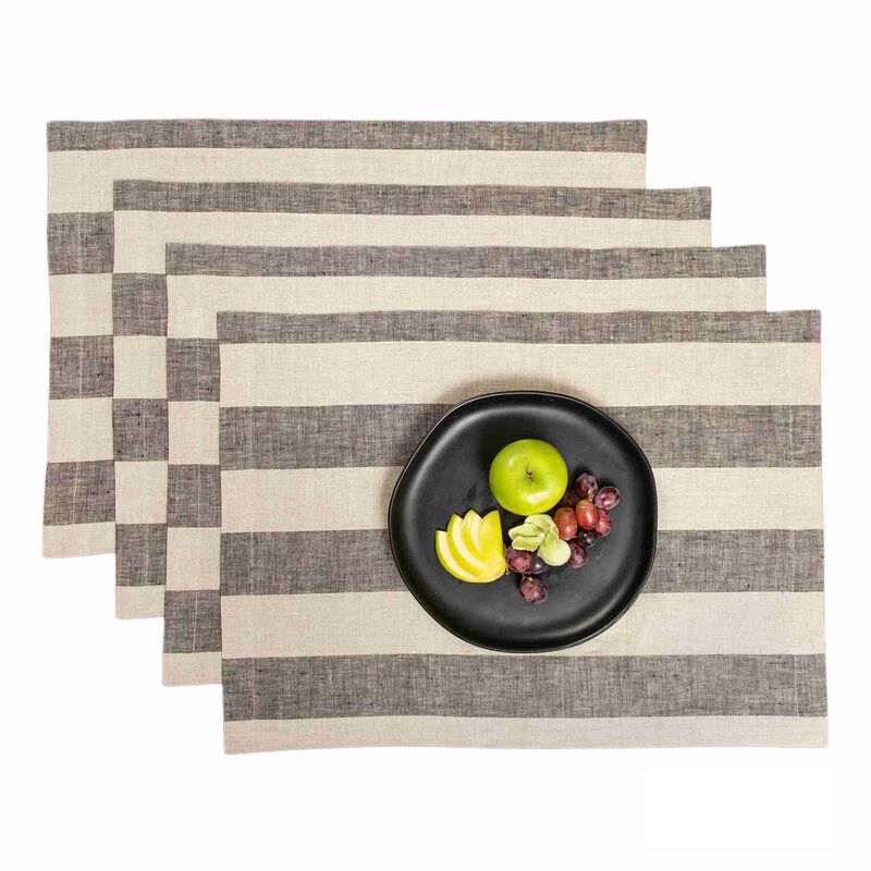 Solino Home Cabana Stripe 100% Linen Placemats &ndash; Set of 4, 14 x 19 in, Machine Washable, Holiday and Everyday Dining