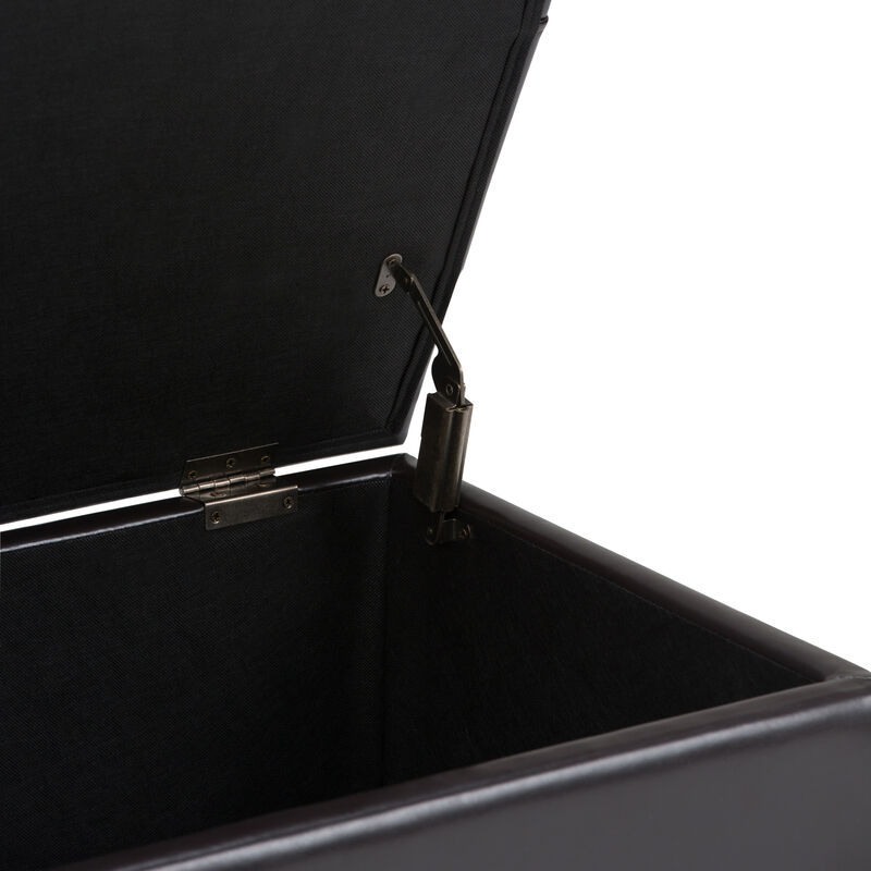 Sienna 33 inch Wide Transitional Rectangle Storage Ottoman Bench in Tanners Brown Vegan Faux Leather, Assembled