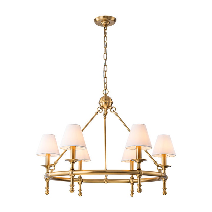 Vintage 6-Light Classic Chandelier With White Fabric Shades