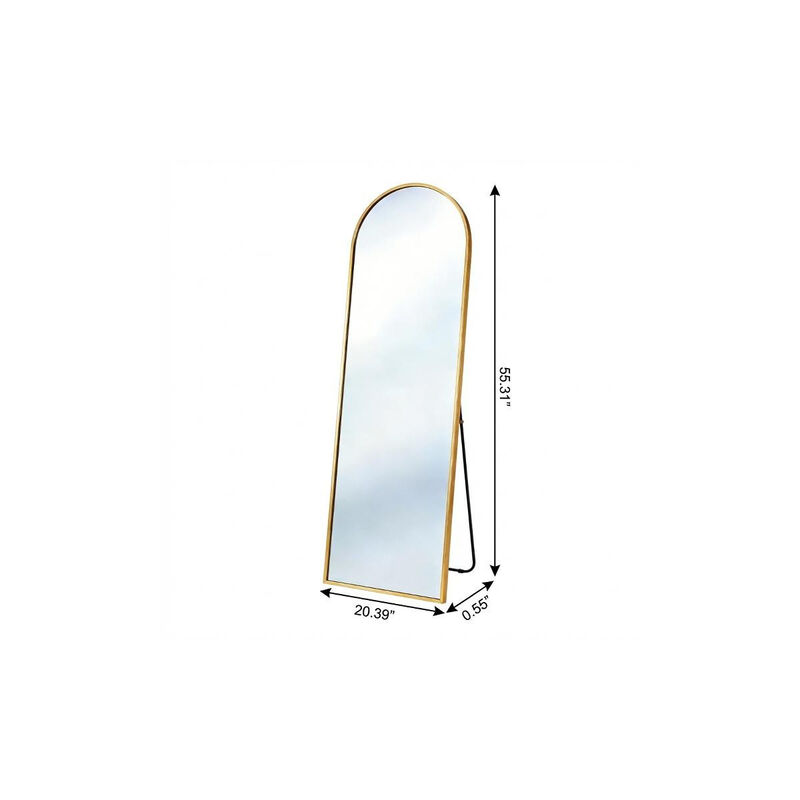 HomeRoots 55" Gold Aluminum Arch Freestanding And Wall Mounted Framed Full Length Mirror image number 4