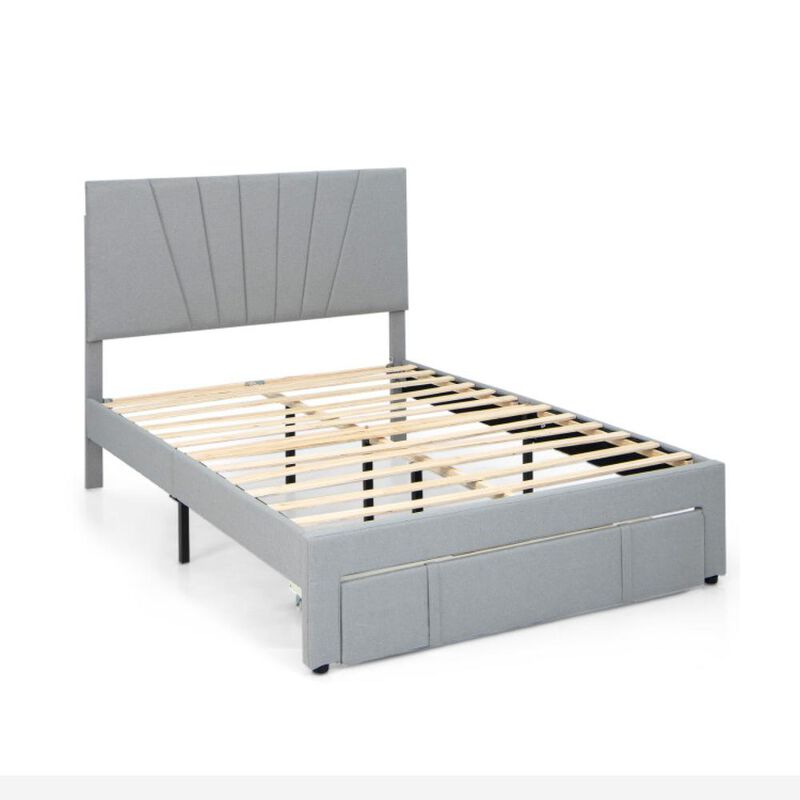 Hivvago Upholstered Bed Frame with Drawer and Adjustable Headboard