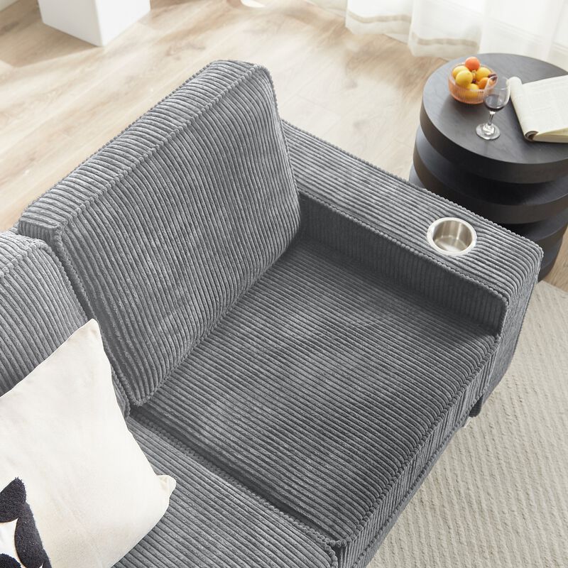 Corm 83.86" Corduroy 3 Seat Modern Sofa image number 4